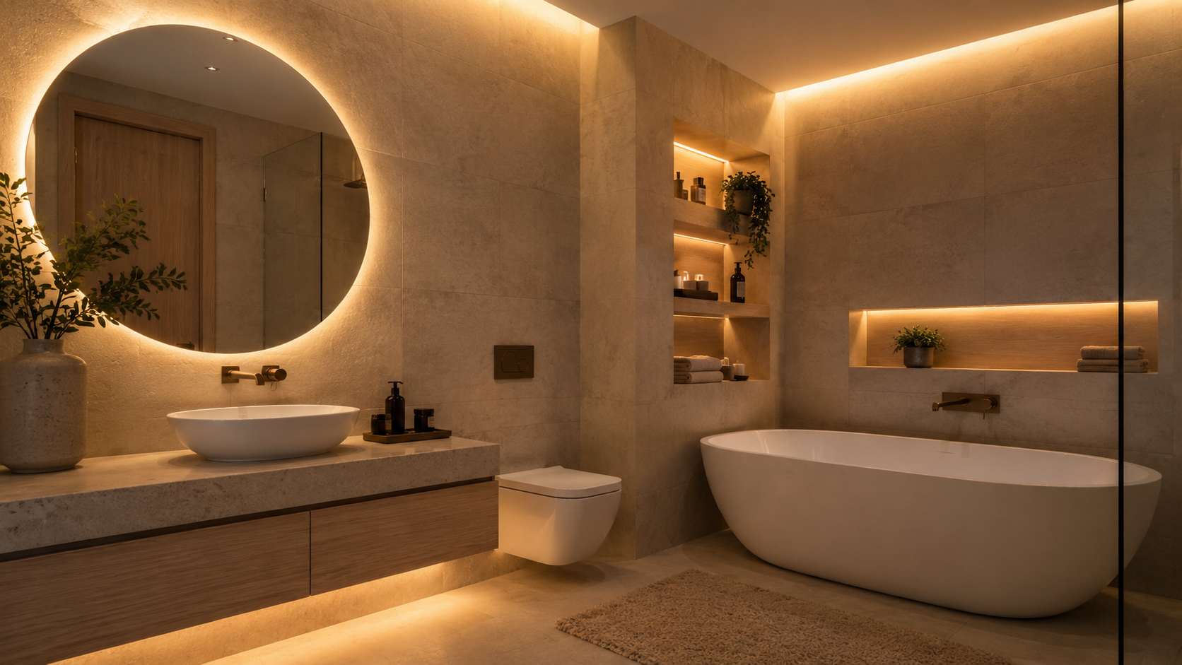 Kupatilo u SPA tonovima rasvete i iuredjenja